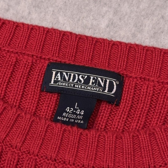 Vintage Lands'‎ End Sweater Men's Large Red Ribbed Knit Crew Neck Made in USA - Picture 2 of 7